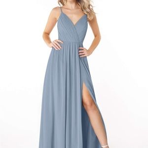 *NEW* Azazie Dusty Blue Bridesmaid Chiffon Floor-Length Dress